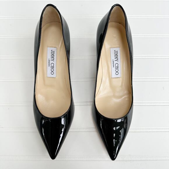Jimmy Choo Aza Kitten Heel Pumps Patent Leather Black Anouk Pointed Toe 36.5 - Picture 1 of 14